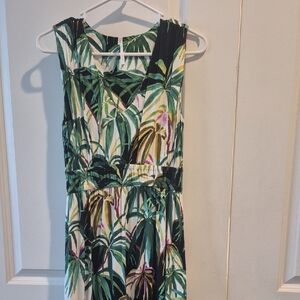 Soma Tropical Green Leaf Pattern Dress Sz S